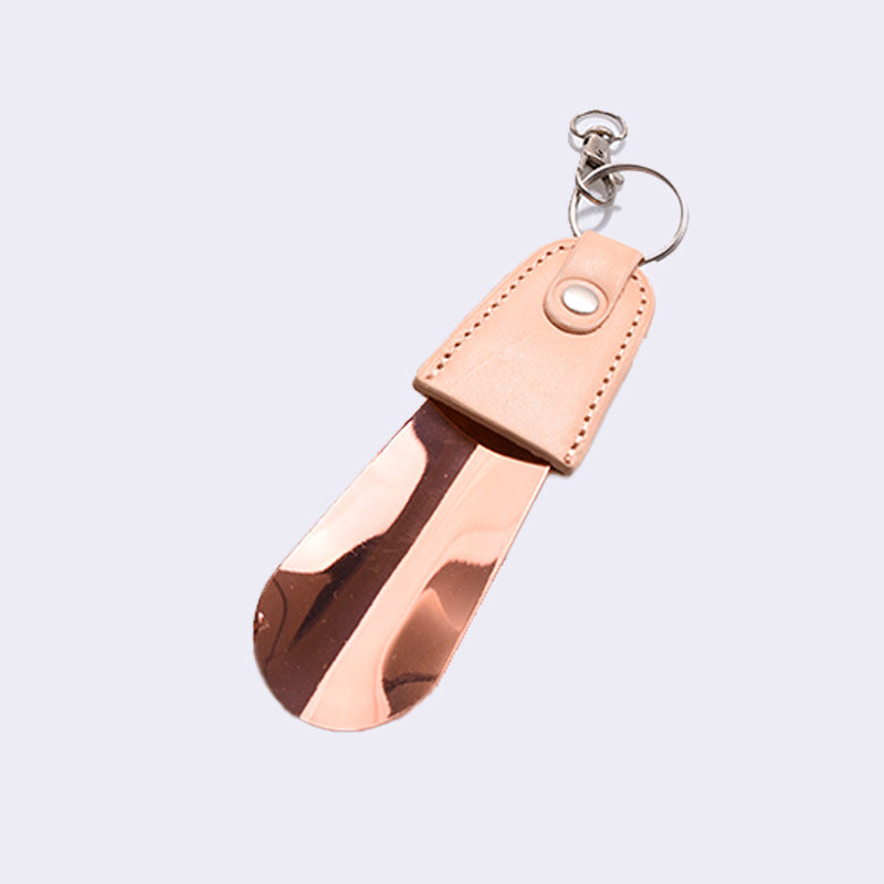 in stock supply stainless steel key buckle shoe horn with leather cover shoe puller car key pendant easy to carry shoe lift