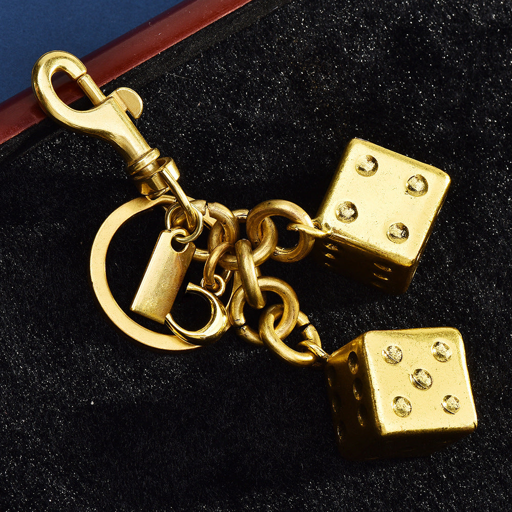 New cross-border fashion wholesale two-color dice keychain women's bag pendant jewelry exquisite car keychain accessories