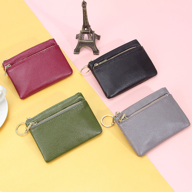 Genuine Leather Mini coin purse women's new key ring coin bag first layer cowhide motorcycle zipper small wallet coin bag