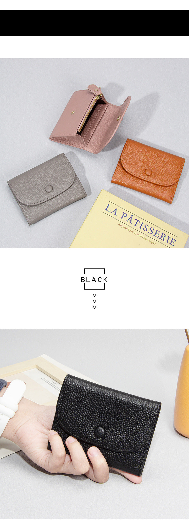 Top Layer Cowhide Small Purse Mini Simple Solid Color New Leather Coin Card Bag with Full Leather Coin Purse for Women