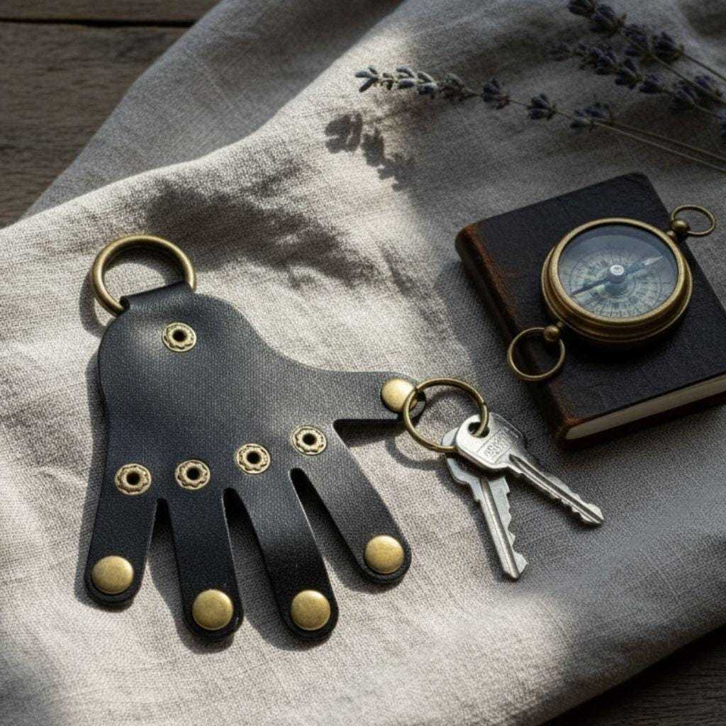 Handmade Leather Car Keychain Mini Cat Mask Shape Keychain Hollow Key Chain Key Ring Toy in stock