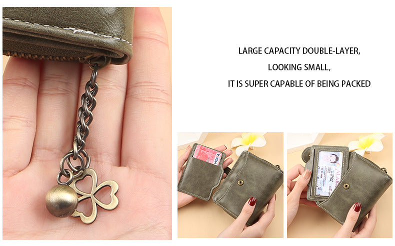 ENDAYCON New Women's Wallet Fashion Tassel Zipper Short Multi-Card Slot Card Bag High-end Sense Coin Purse