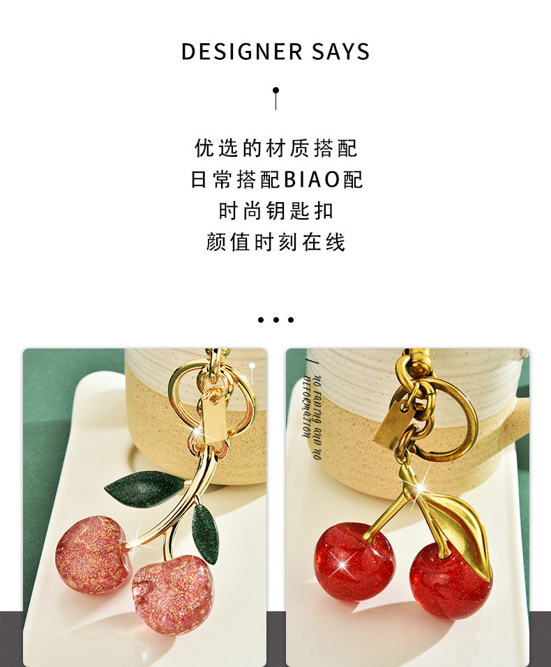 Bag pendant key buckle pink crystal cherry keychain pendant pendant car ornaments key wholesale