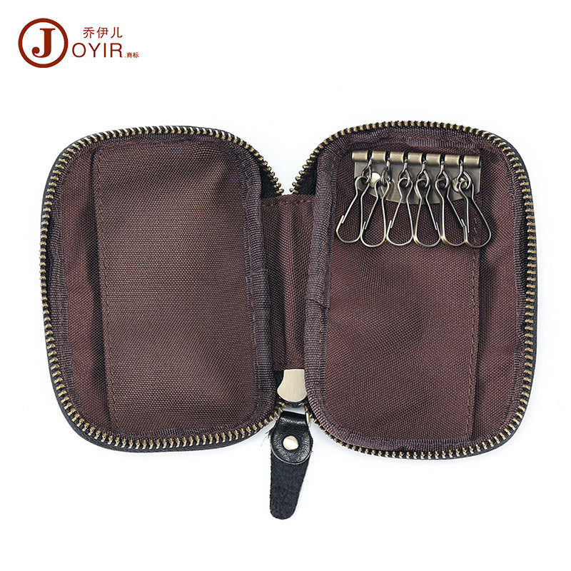 Portable Leather Key Bag Car Key Storage Bag Multifunctional Coin Purse with Card Holder Waist Hanging Cowhide Key Bag for Men