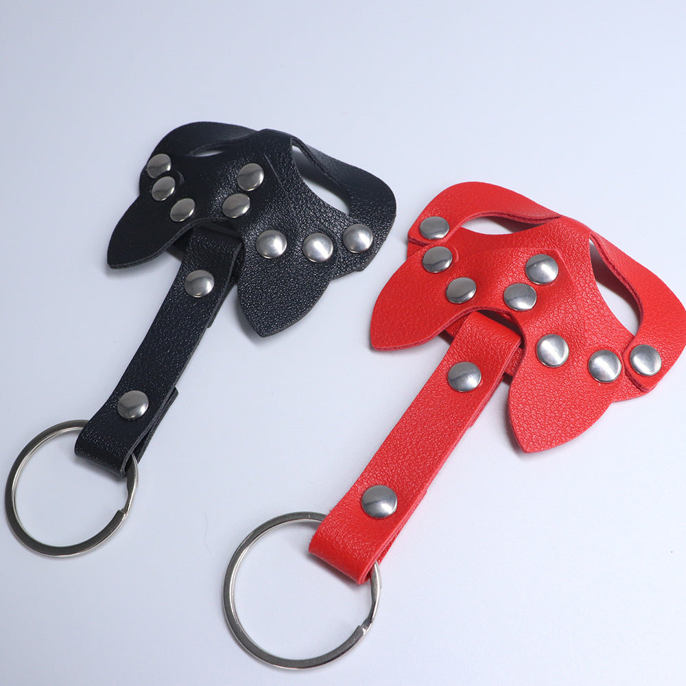 Handmade Leather Car Keychain Mini Cat Mask Shape Keychain Hollow Key Chain Key Ring Toy in stock