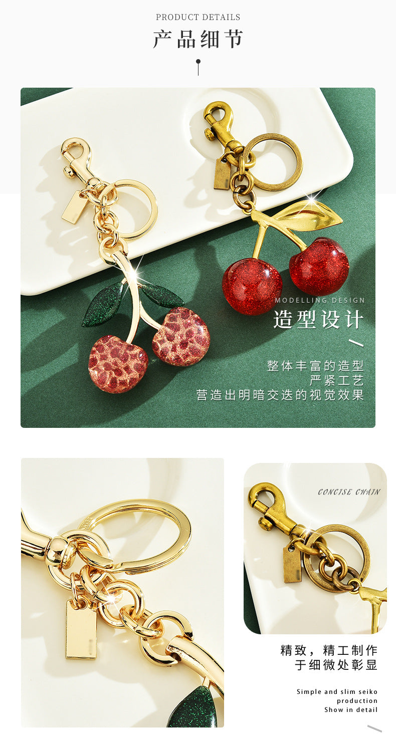 Bag pendant key buckle pink crystal cherry keychain pendant pendant car ornaments key wholesale