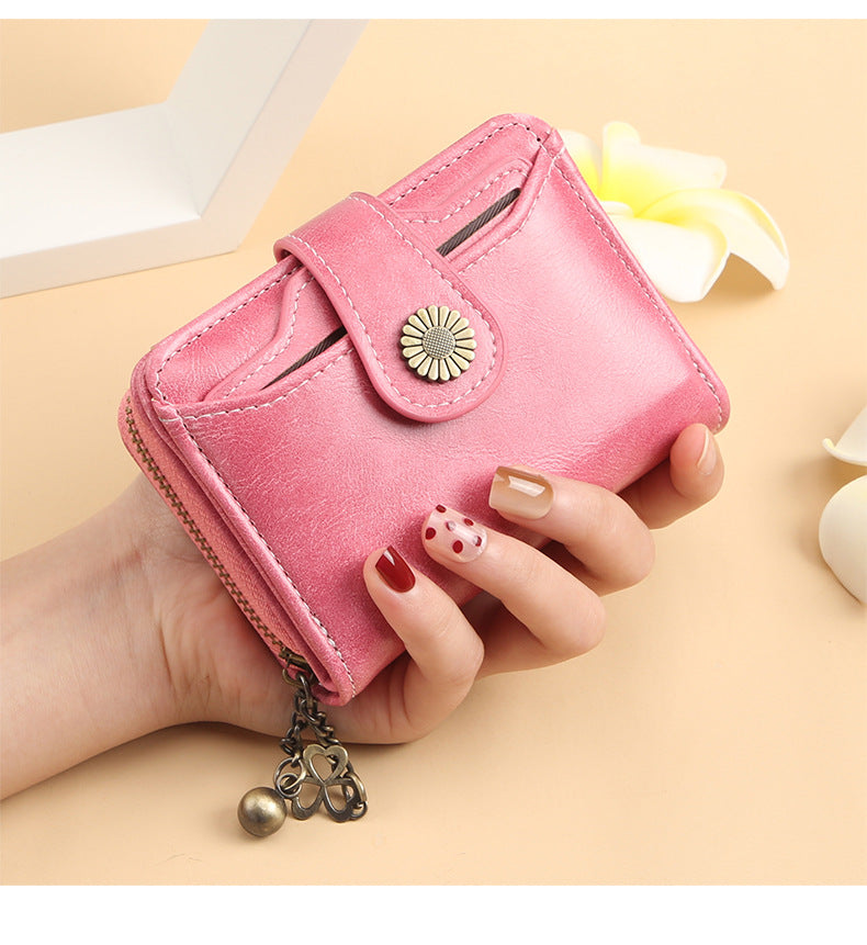 ENDAYCON New Women's Wallet Fashion Tassel Zipper Short Multi-Card Slot Card Bag High-end Sense Coin Purse
