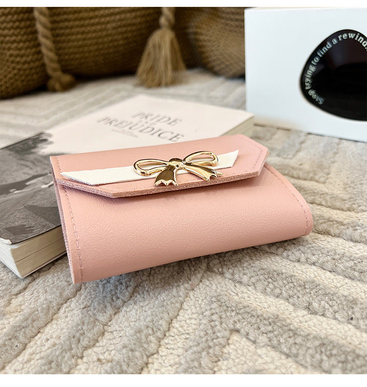 Foreign Trade Wholesale Women's Color-Blocked Bowknot Multi-Card Slot Coin Purse 2025 Korean Style Summer and Autumn New Mini Wallet