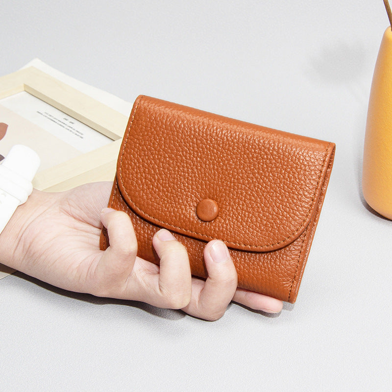 Top Layer Cowhide Small Purse Mini Simple Solid Color New Leather Coin Card Bag with Full Leather Coin Purse for Women