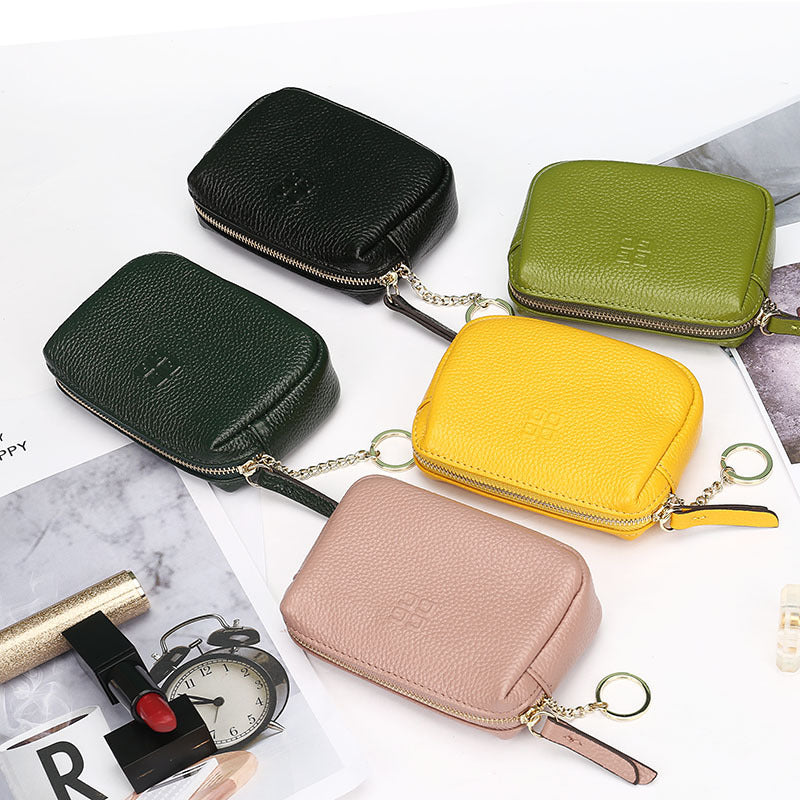 First Layer Cowhide Zipper Small Wallet Korean Style Simple Mini Keychain Coin Storage Bag Genuine Leather Coin Purse for Women
