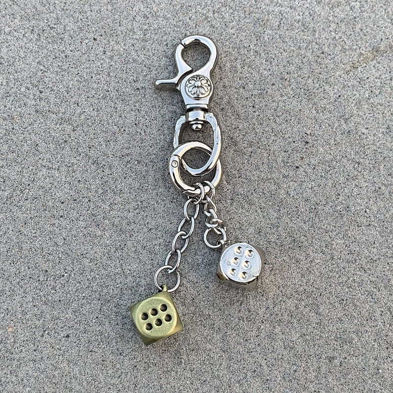 Vintage Floral Heavy-Duty Keychain Dice Pendant Accessory Bag Charm Trendy Niche Style