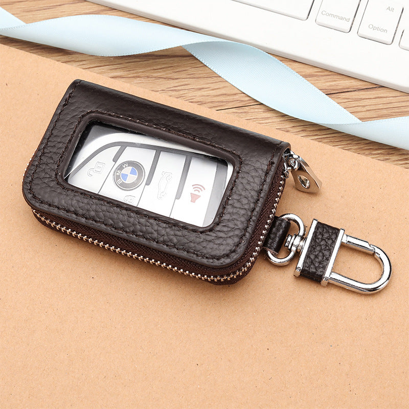 Open Sunroof Leather Car Key Bag Cowhide Keychain Men's Key Bag Women's Large Capacity Universal Waist Hanging