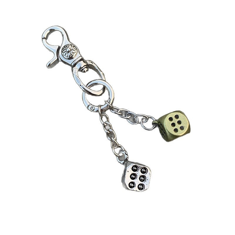 Vintage Floral Heavy-Duty Keychain Dice Pendant Accessory Bag Charm Trendy Niche Style