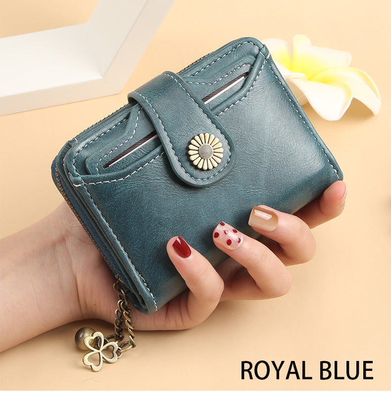 ENDAYCON New Women's Wallet Fashion Tassel Zipper Short Multi-Card Slot Card Bag High-end Sense Coin Purse