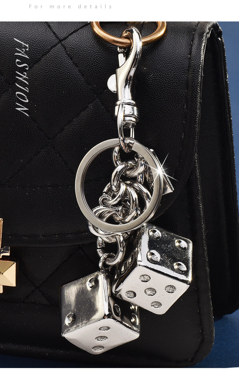 New cross-border fashion wholesale two-color dice keychain women's bag pendant jewelry exquisite car keychain accessories