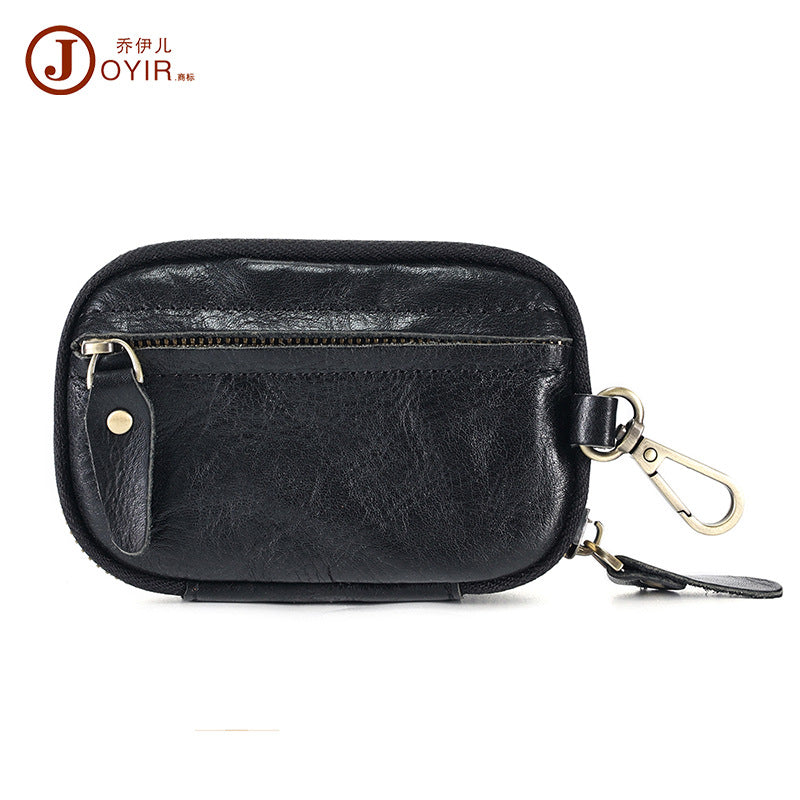 Portable Leather Key Bag Car Key Storage Bag Multifunctional Coin Purse with Card Holder Waist Hanging Cowhide Key Bag for Men