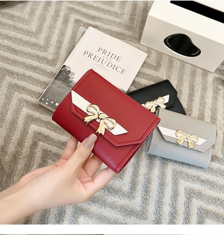 Foreign Trade Wholesale Women's Color-Blocked Bowknot Multi-Card Slot Coin Purse 2025 Korean Style Summer and Autumn New Mini Wallet