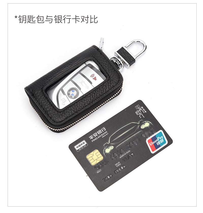 Open Sunroof Leather Car Key Bag Cowhide Keychain Men's Key Bag Women's Large Capacity Universal Waist Hanging