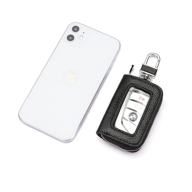 Open Sunroof Leather Car Key Bag Cowhide Keychain Men's Key Bag Women's Large Capacity Universal Waist Hanging
