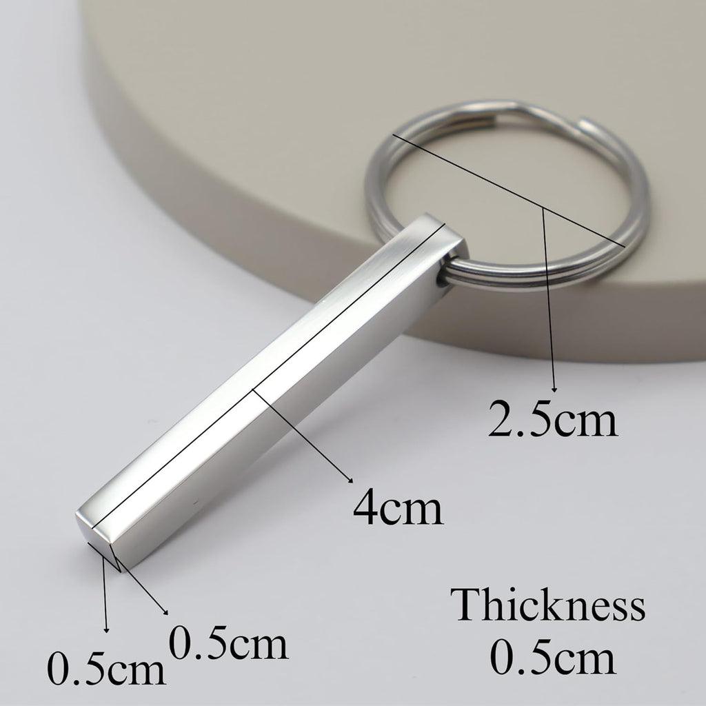 European and American New Stainless Steel Cuboid Keychain Can Be Engraved DIY Key Chain Backpack Pendant Product Wholesale