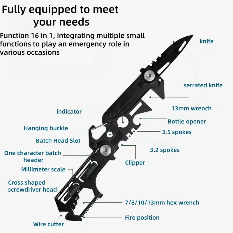 Multi functional knife tool card EDC outdoor survival folding wrench tool knife stainless steel combination knife card