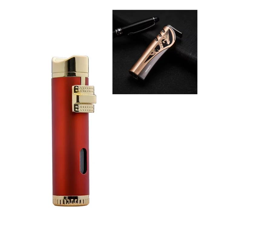 New Cigar Lighter Windproof Mini Pocket 3 Jet Torch Blue Flame Butane Gas Torch Cigarette Lighters Cigar Accessories with Needle