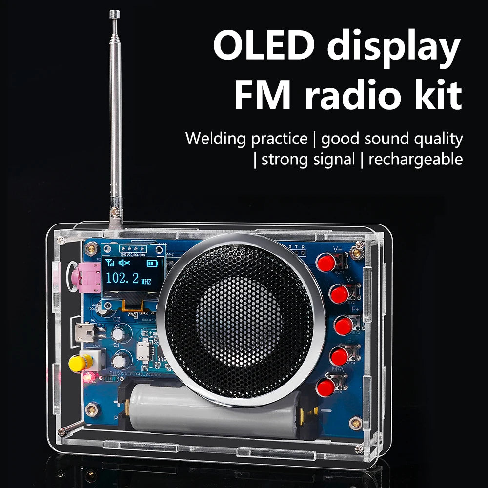 Portable FM Radio DIY Kit RDA5807 Radio DIY Module 87-108MHz Adjustable Frequency Radio DIY With OLED Display