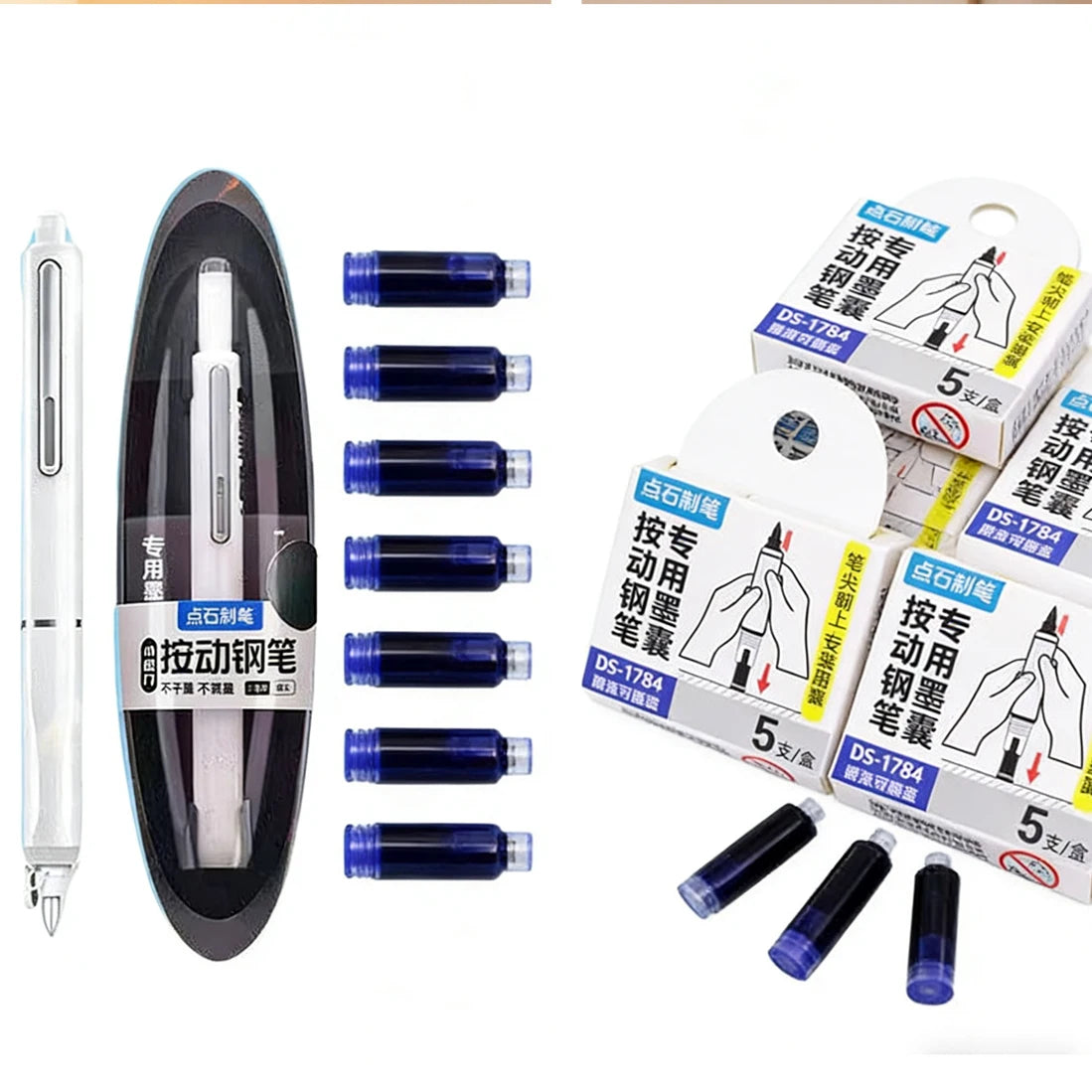 Erasable Space-Time Capsule Press Pen 20Pcs Retractable Fountain Pen Ink Cartridges Space Capsule Click Nonsplash Ink Pen Set