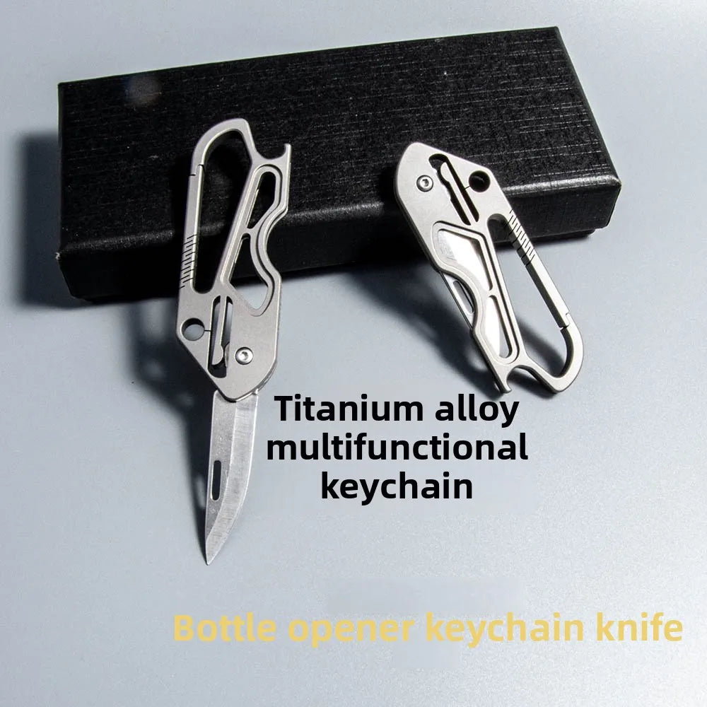 Titanium Alloy Keychain Folding Knife Multifunctional EDC Pocket Cutter With Bottle Opener Portable Outdoor Daily Carry Tool