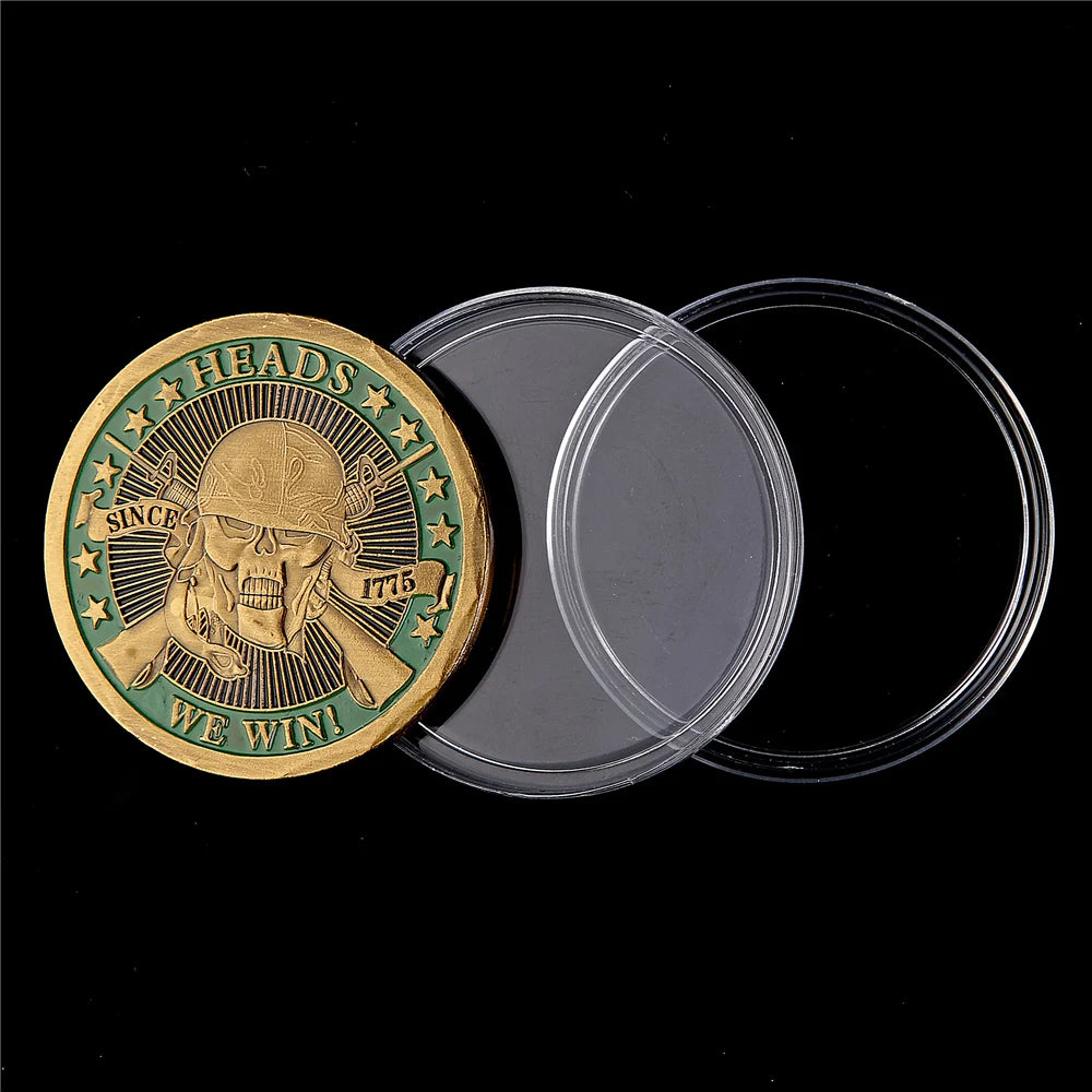 1775 Heads We Win Tails You Lose Skull Plated Commemorative Challenge Coins Artwork