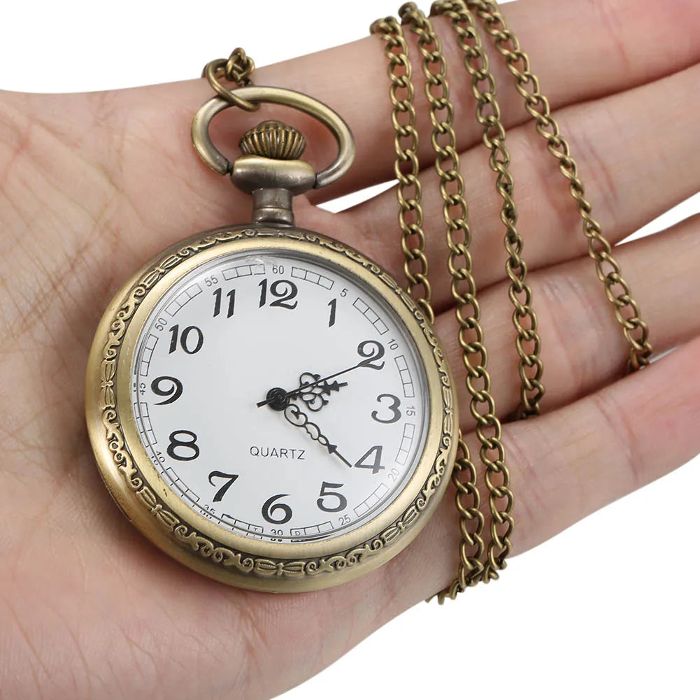 1 Pcs pocket watch with roman numerals Men Women Bronze Quartz Carved Case pocket watch on chain numerals nurse pocket watch