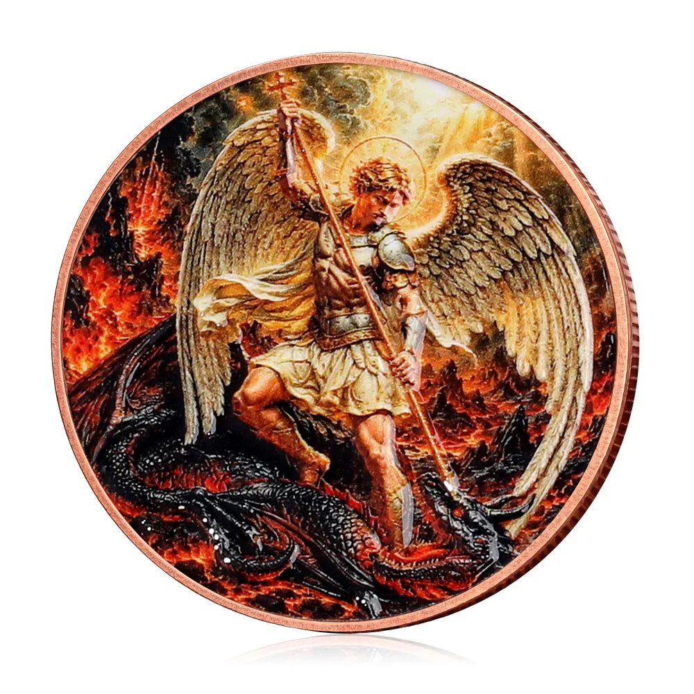 2oz .999 Fine Copper Coin Archangel Michael Vs Demon King Devil Hell Religious Fantasy Pure Copper Souvenir Collectible Medal
