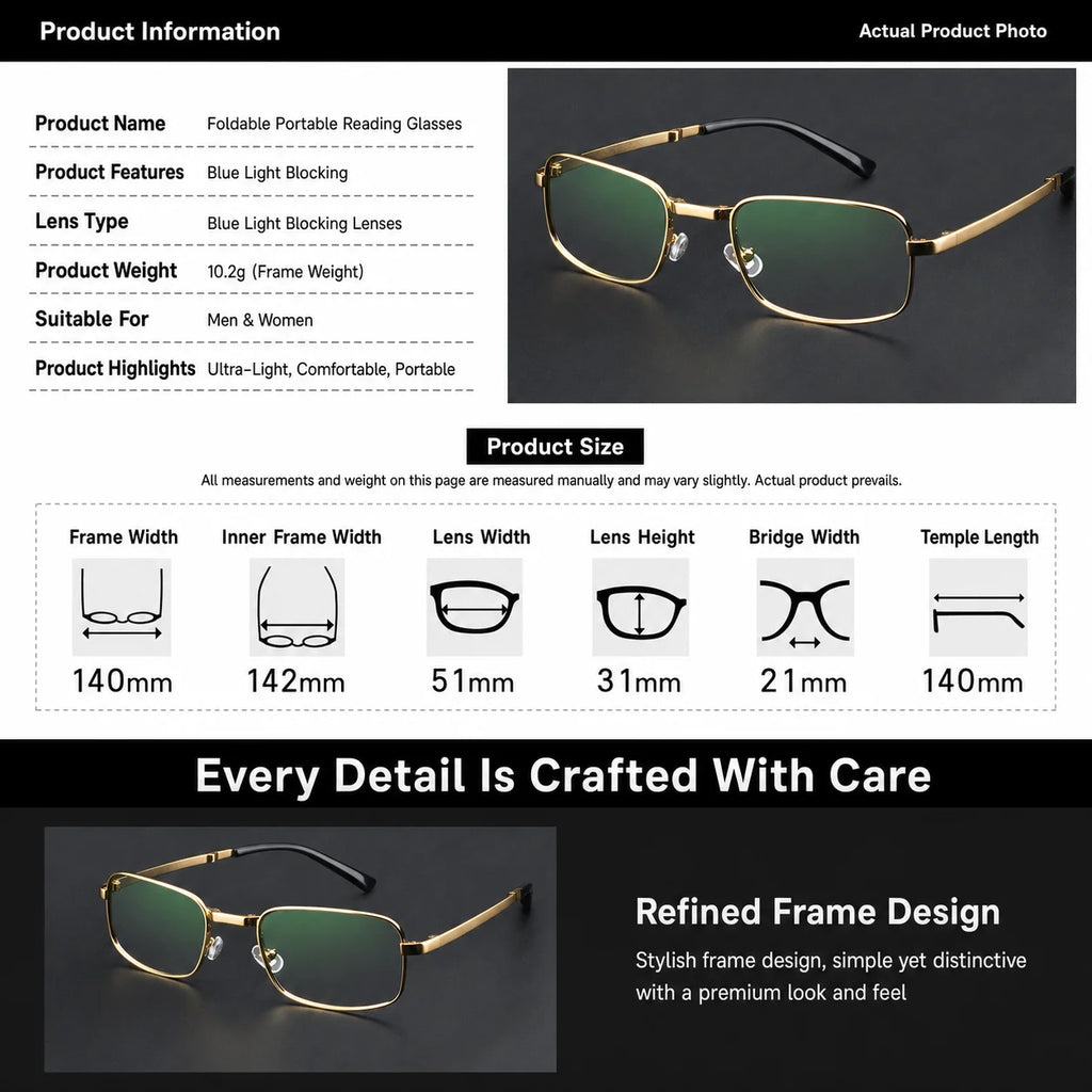 Anti-Blue Light Glasses Foldable Metal Frame Glasses Ultra Light Reading Glasses Hd For Outdoor Commuting Document Reading