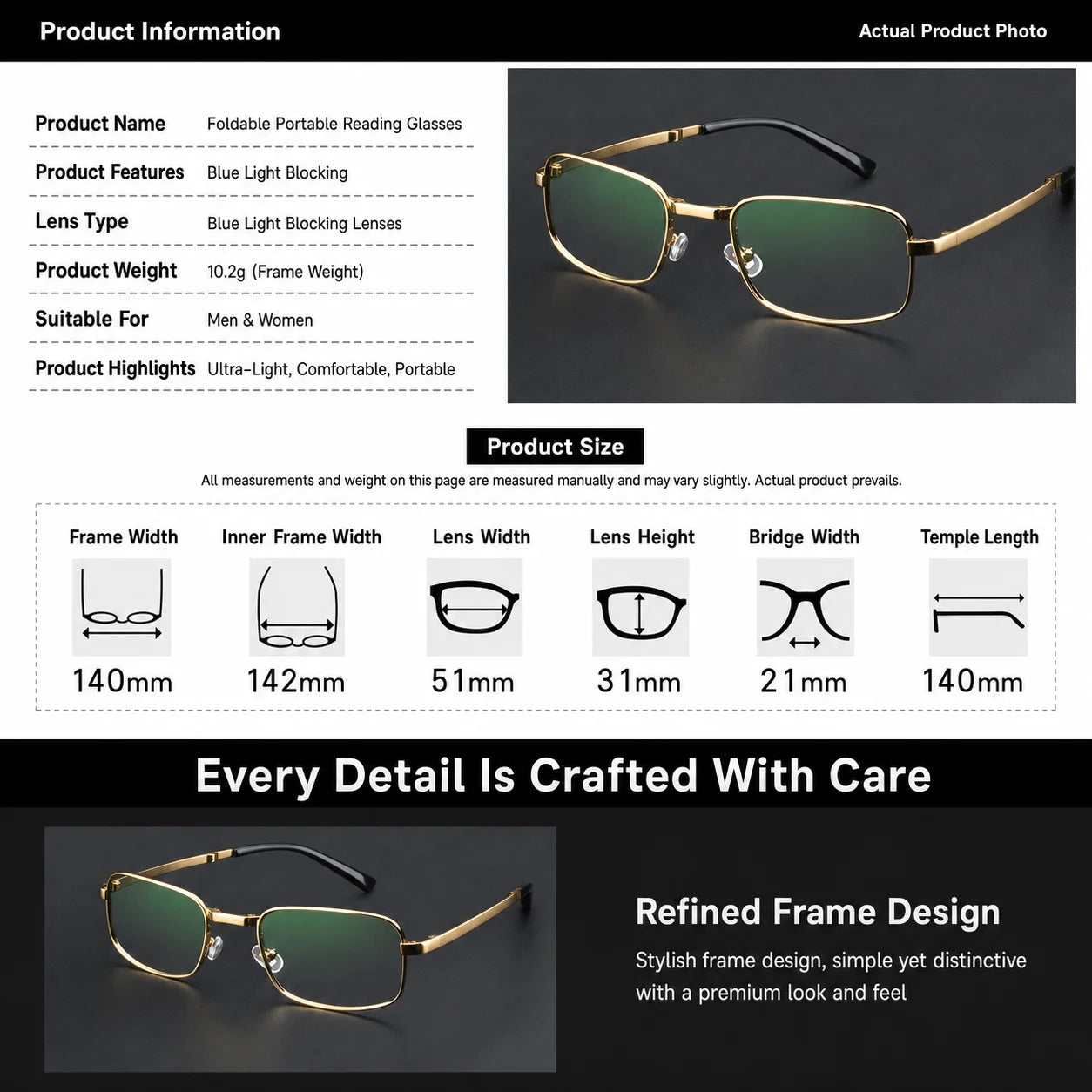 Anti-Blue Light Glasses Foldable Metal Frame Glasses Ultra Light Reading Glasses Hd For Outdoor Commuting Document Reading