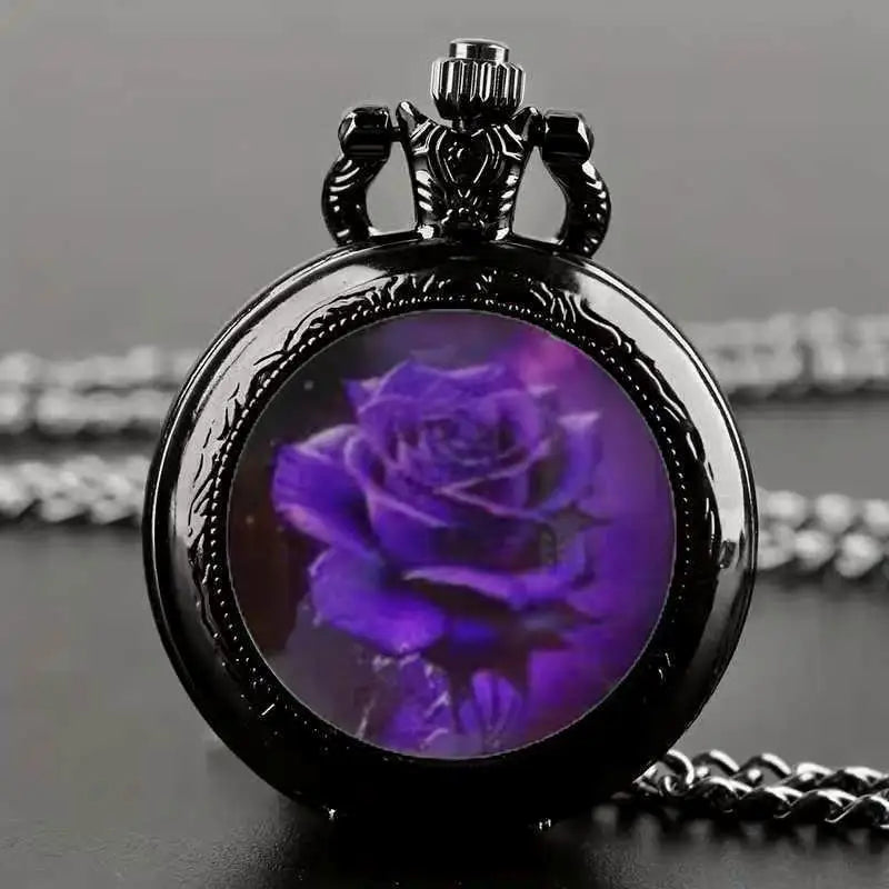 Exquisite design, multiple romantic rose pocket watches, black legendary black rose pocket watches, birthday gifts