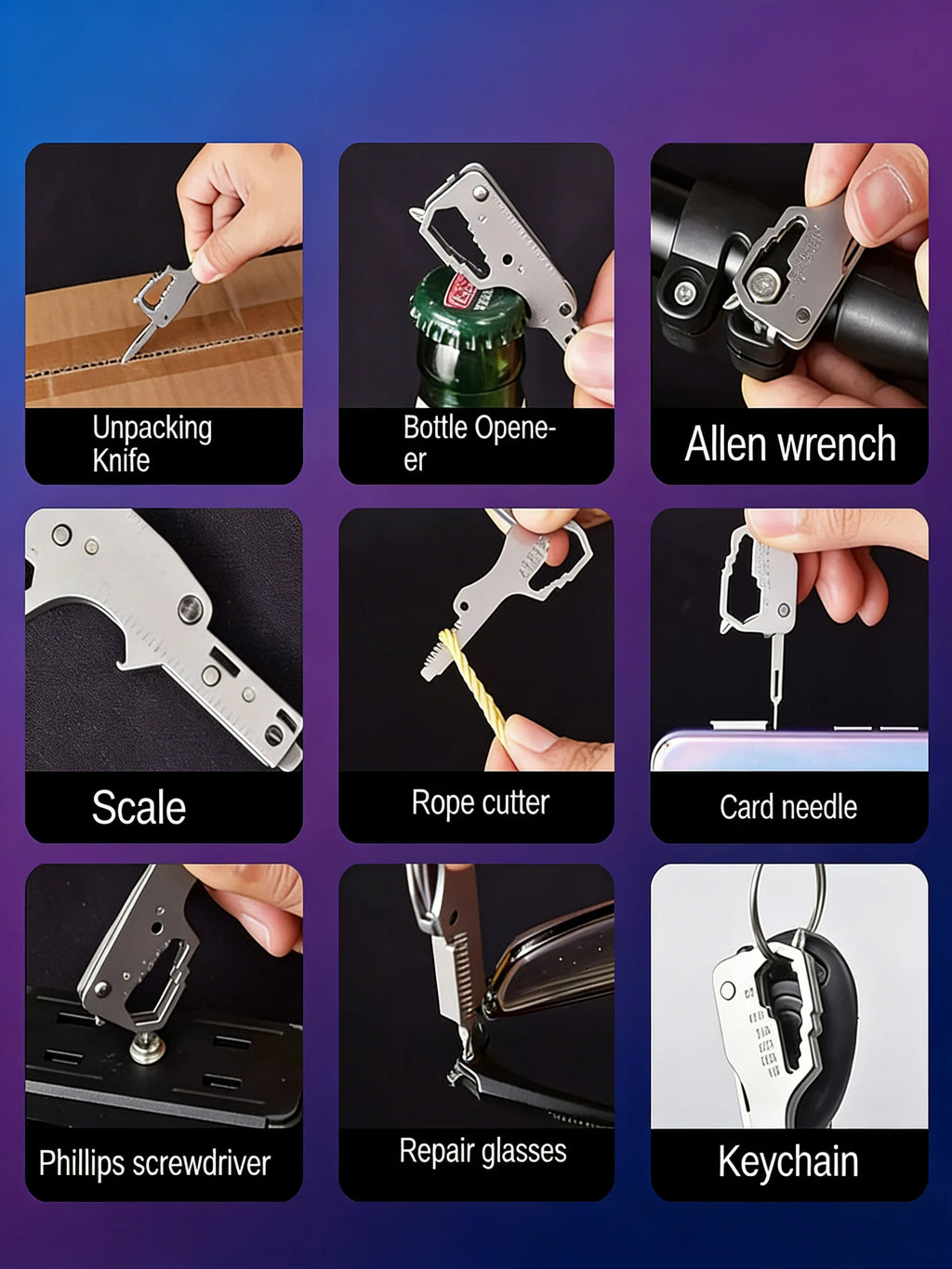 Multifunctional Keychain Tool Card - Stainless Steel Emergency Repair Kit for Drone, Outdoor & Home Use
