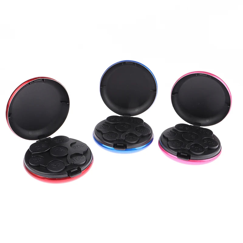 Round USD/Euro Coin Storage Box Coins Purse Aluminum Alloy Plastic Coins Dispenser Wallet Mini Money Bank