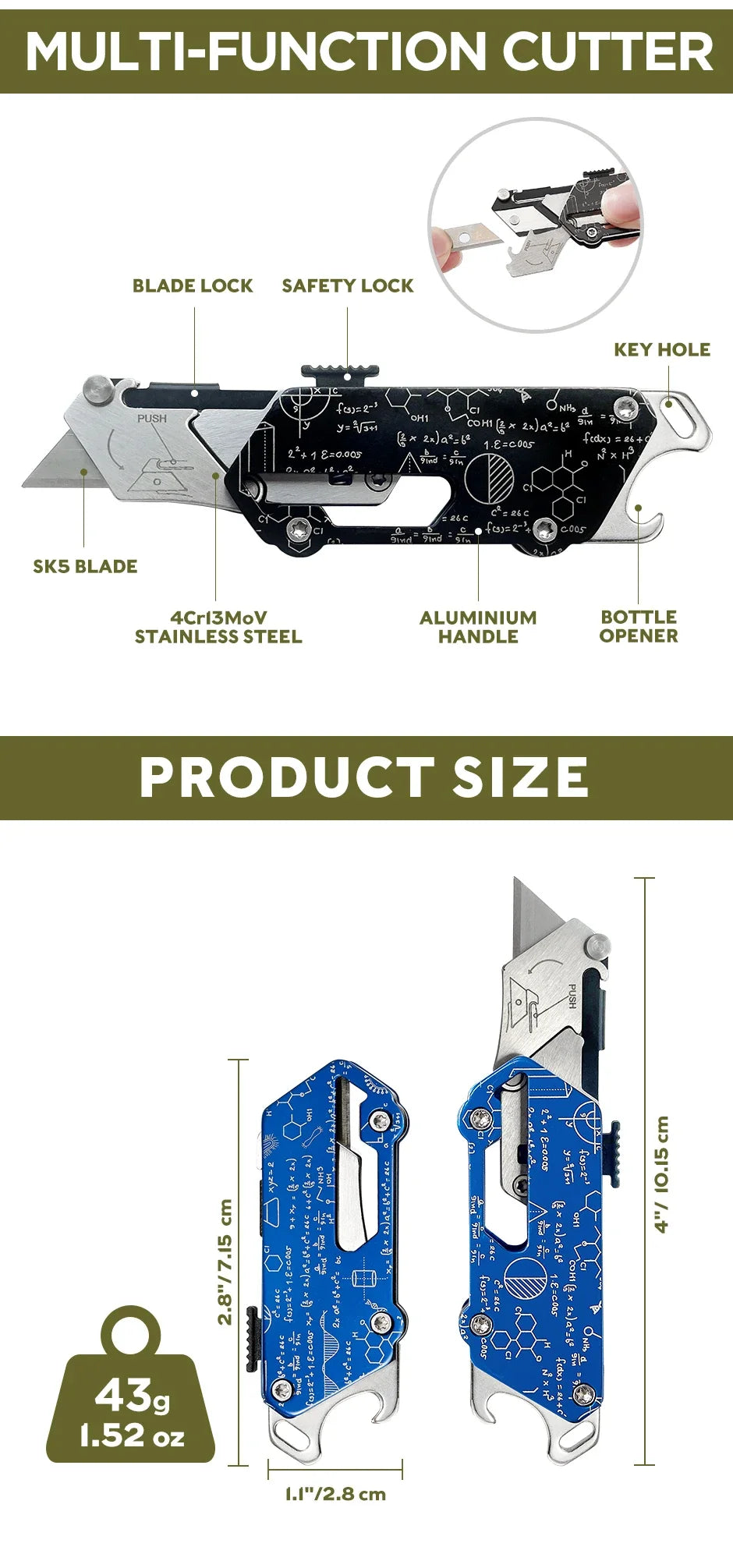 SWISS TECH Pocket Utility Knife Multitool Knives Portable 2 In 1 Unpacking Knife Cutter Box Opener Multi-Function Cutting Tool