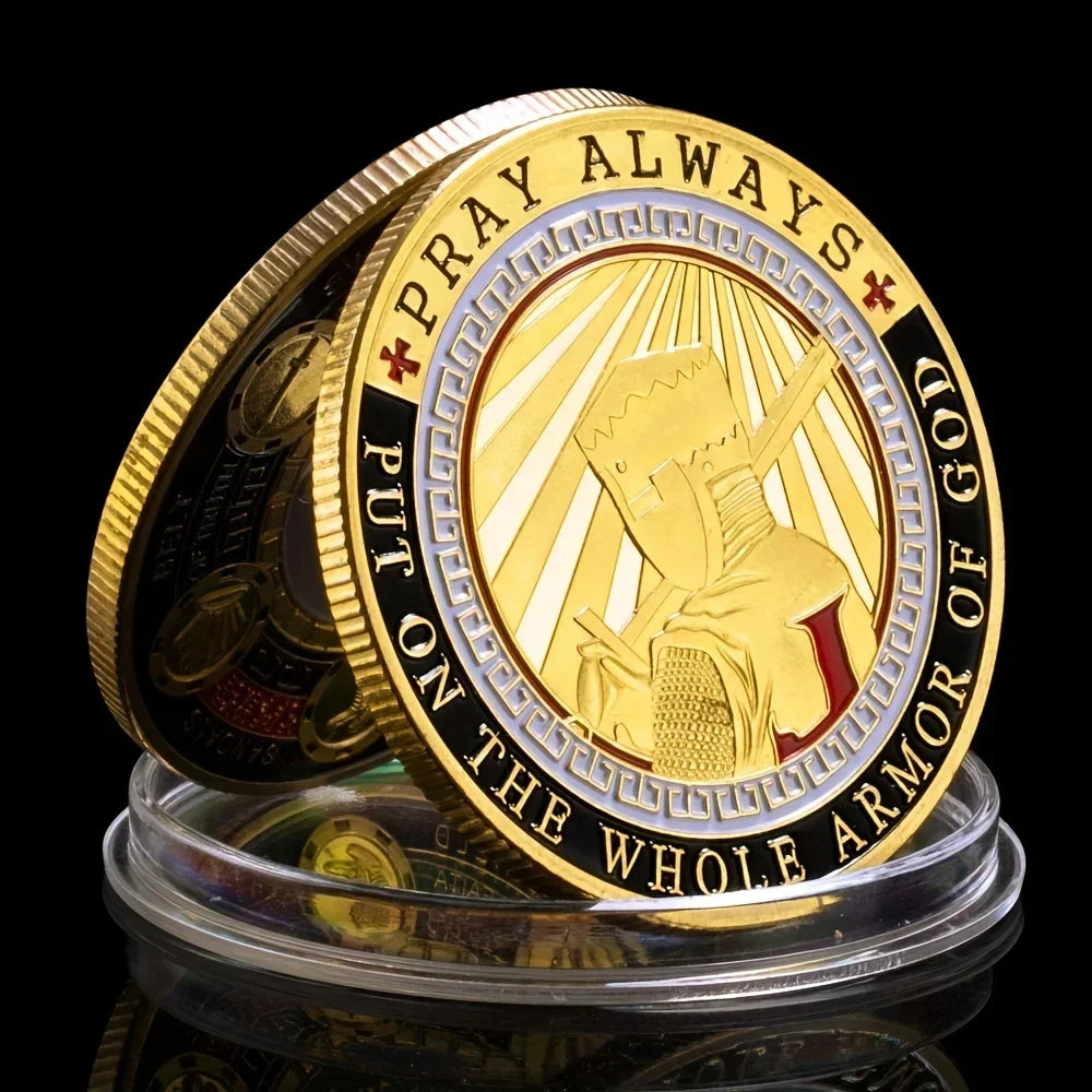 Full Armor Of God Challenge Coin - Pray Always Souvenir Collectible - Golden Commemorative Coin