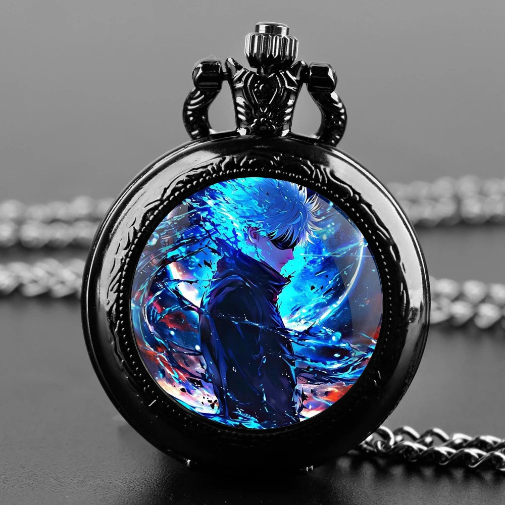 Jujutsu Kaisen Pocket Watch Elegant Exquisite Reteo Black Creative Design Quartz Pocket Watches for Women Men Children
