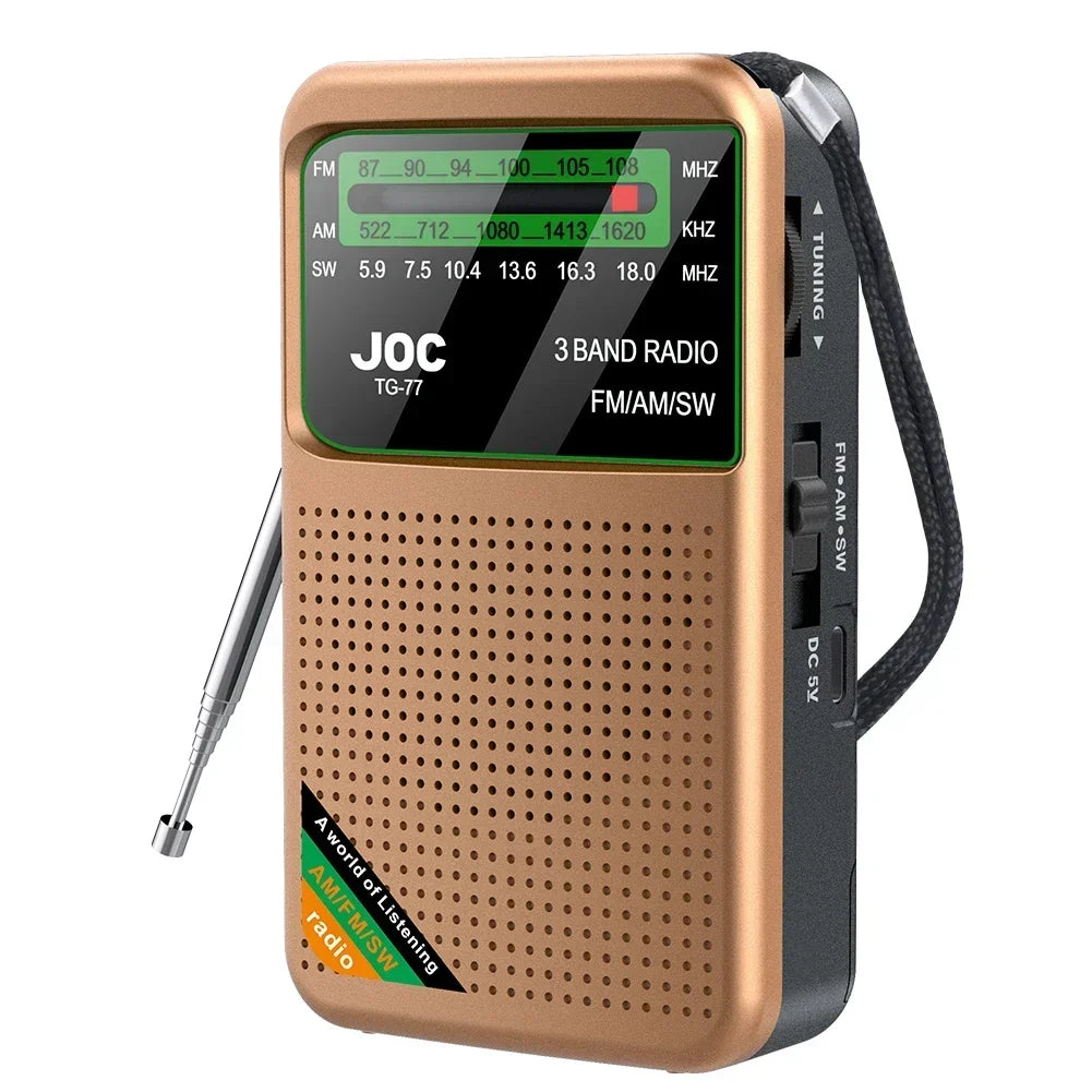 Portable Radio AM FM SW Pocket Radios with Rechargeable Battery Built in Speaker with HD Display Screen Mini FM Receiver Radios
