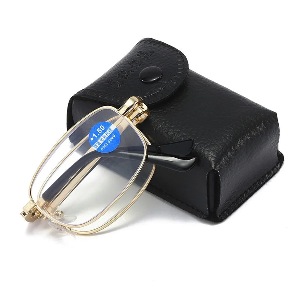Anti-Blue Light Glasses Foldable Metal Frame Glasses Ultra Light Reading Glasses Hd For Outdoor Commuting Document Reading