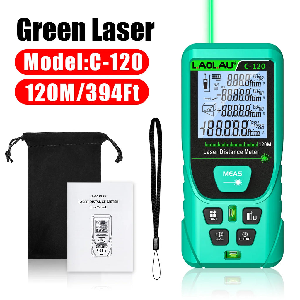 LAOLAU Digital Laser Range Finder RED/Green Laser Beam Meter High Precision Measuring Tools Backlit Screen IP54 Waterproof