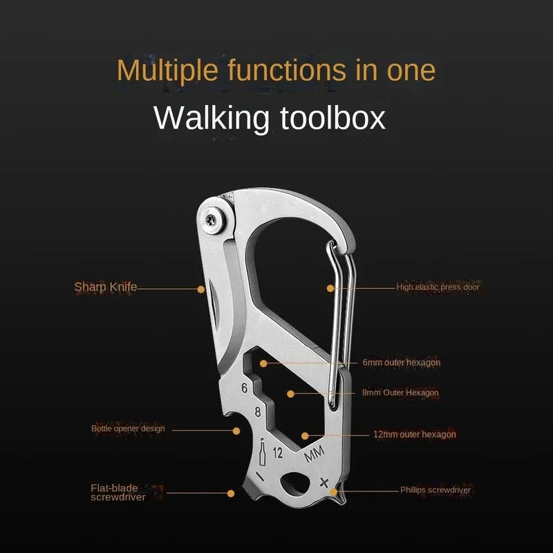 Stainless Steel 6-in-1 EDC Car Keychain – Knife, Bottle Opener & Multi-Bit Screwdriver