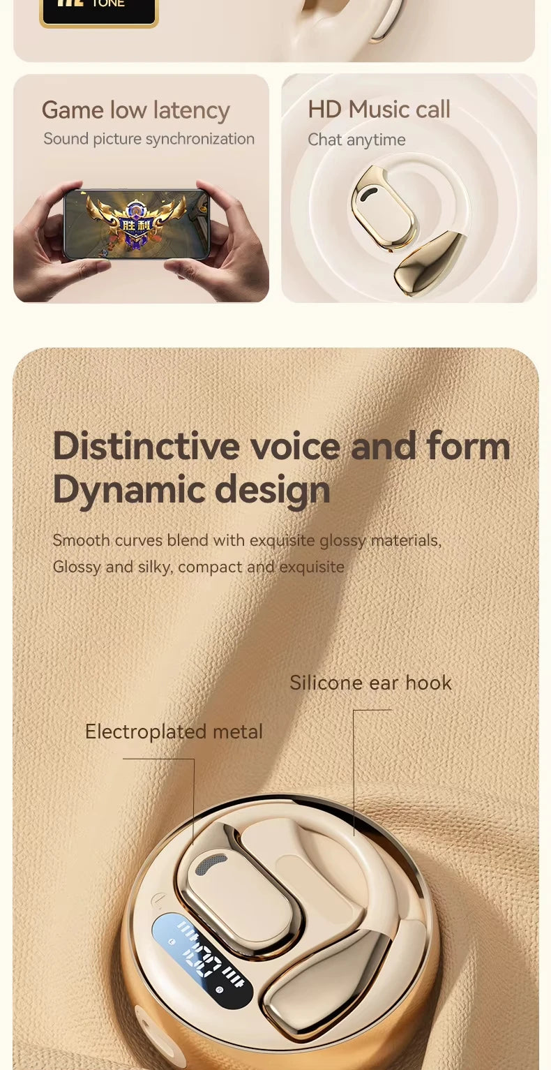 Open Ear Earbuds Wireless Earbuds Bluetooth 5.4,LED Display Bluetooth Earphone,AI Noise Reduction Touch Controls,72hr Playtime