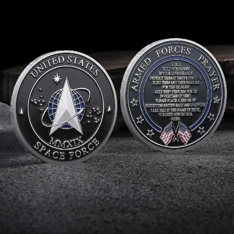 United States Space Force Challenge Coin And Heros Valor Prayer For Courage Coin Souvenirs Coins Golden Plated Decorations