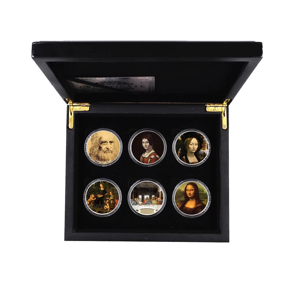 EU Style Sliver Coins Leonardo Da Vinci Paintings Coin Classic Metal Artwork The Renaissance Retro Commemorative Coin Home Decor