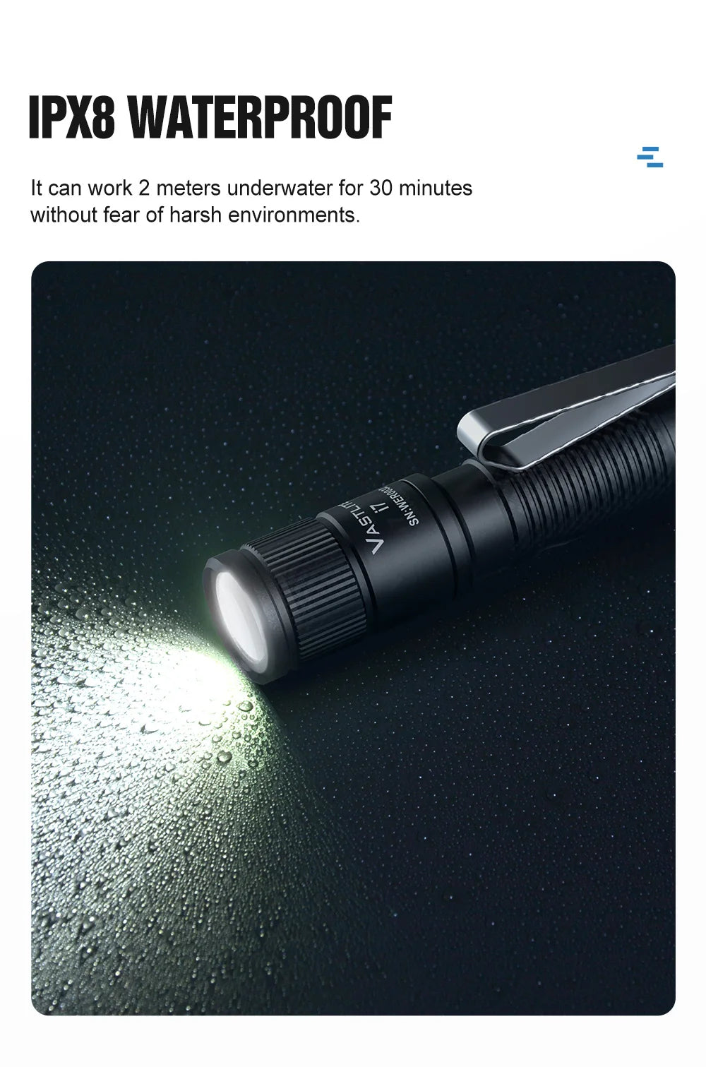 Vastlite i7 Compact EDC Flashlight 545 Lumens Torch Light Mini Black Pen Flashlights