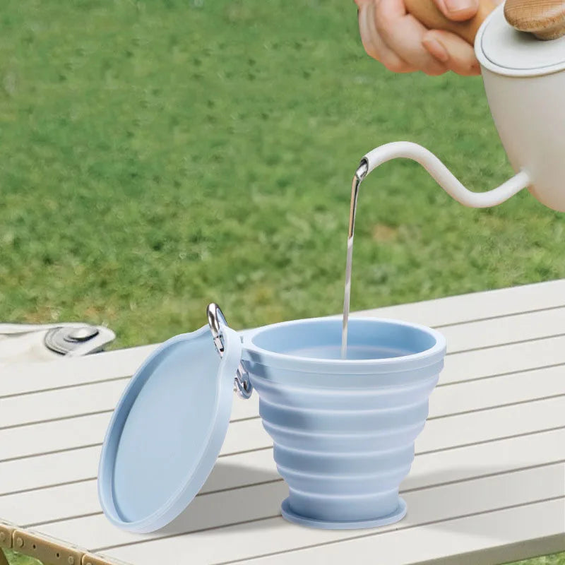 Collapsible Silicone Cup - Portable Foldable Travel Mug for Camping Hiking, BPA-Free Leakproof Water Bottle with Lid