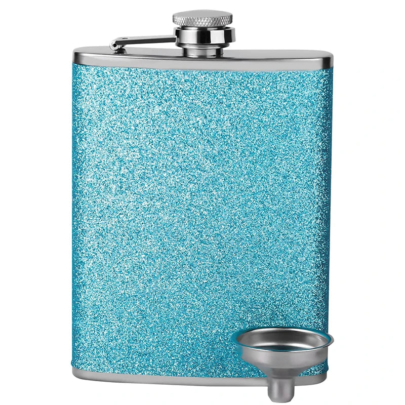 LMETJMA 8oz 230ML Hip Flask Stainless Steel Glitter Bling Liquor Flask for Women Leakproof Girl Whiskey Flask Pocket Flask JT376